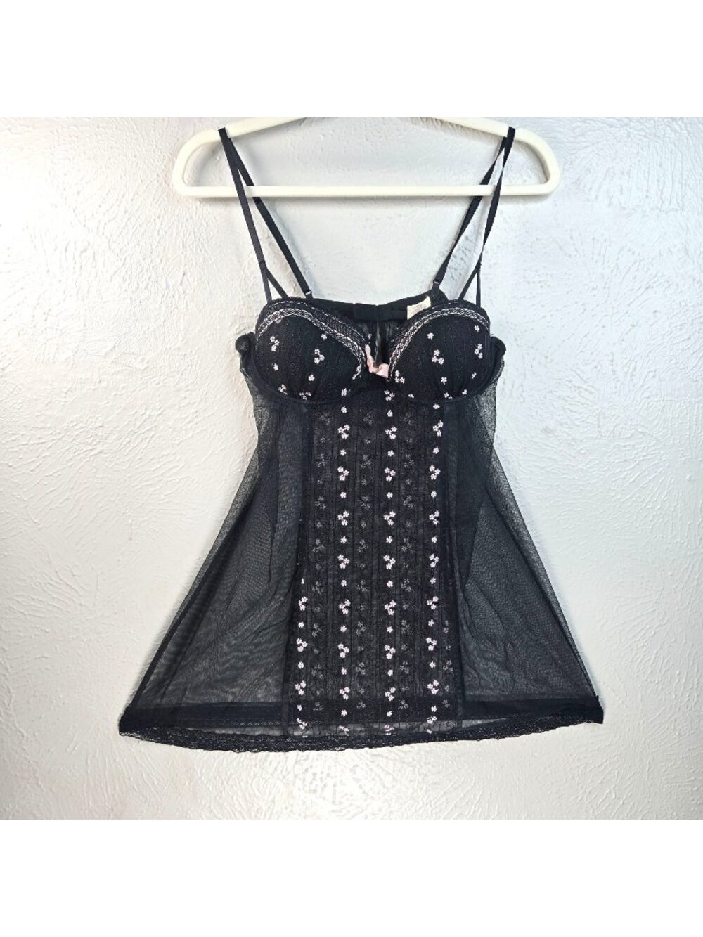 In Bloom Babydoll Cami Lingerie Top Black Sheer Mesh Sleeveless Whimsigoth Shirt
